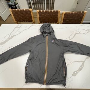 Vintage K-Way Men's Charcoal Windbreaker with Hood